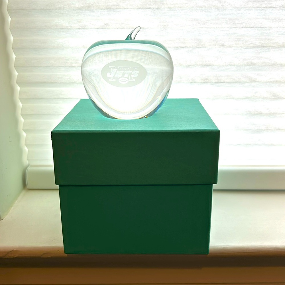 NY Jets Apple Tiffany and Co Glass Paperweightt